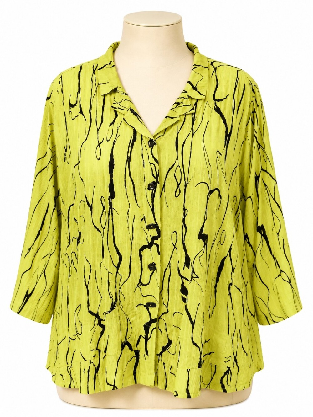 Ali Miles 1X Tunic Top Chartreuse Yellow Black Abstract Crinkle Lagenlook Artsy - Picture 1 of 8
